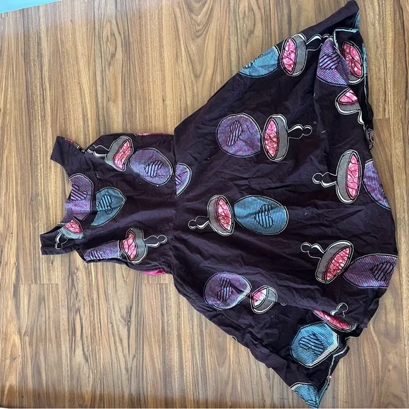 Custom burgundy African print flare dress with keyhole and Satin Waistband - Picture 4 of 4